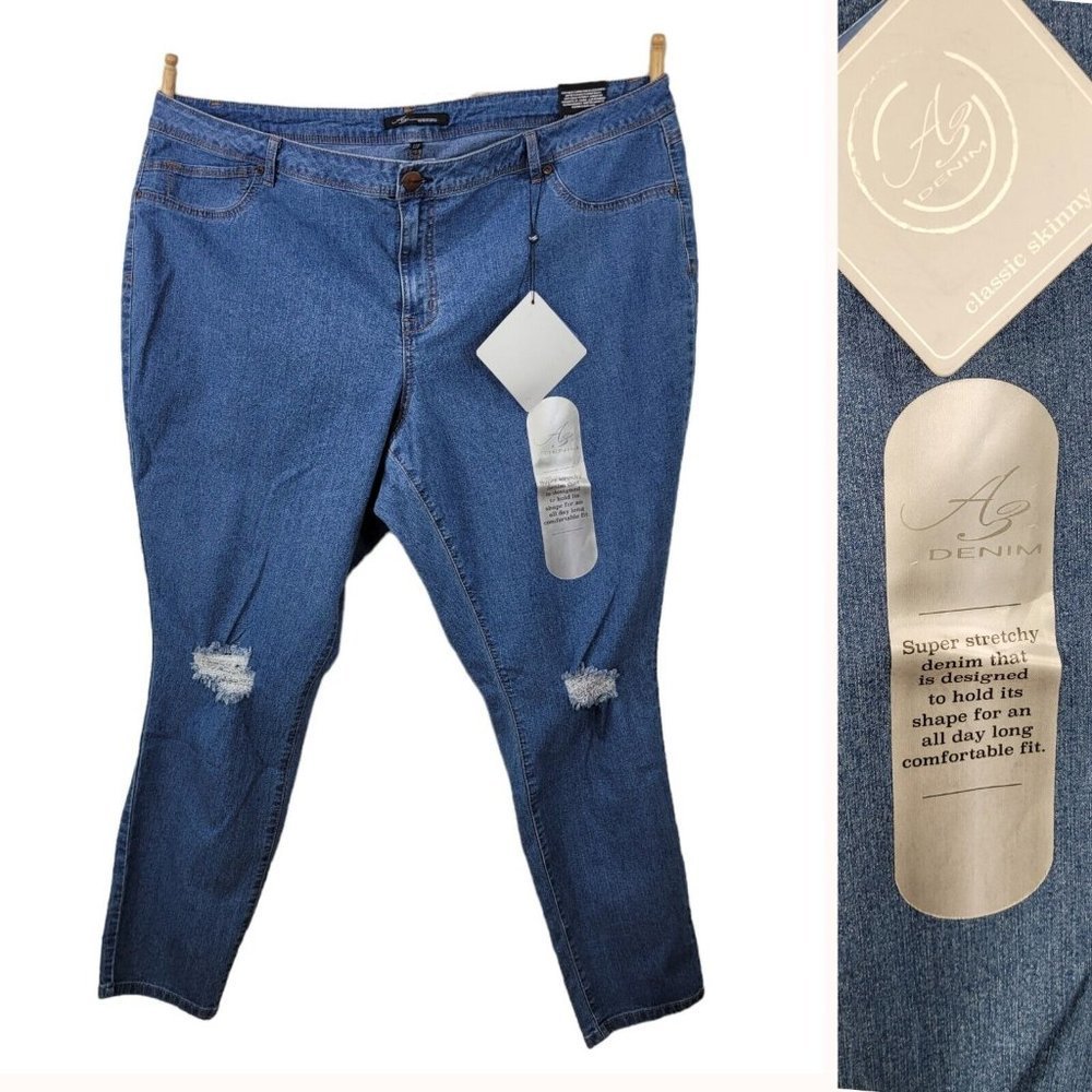 New A3 Jeans Denim Plus Size 22W high Rise Stretch Classic Skinny Distressed